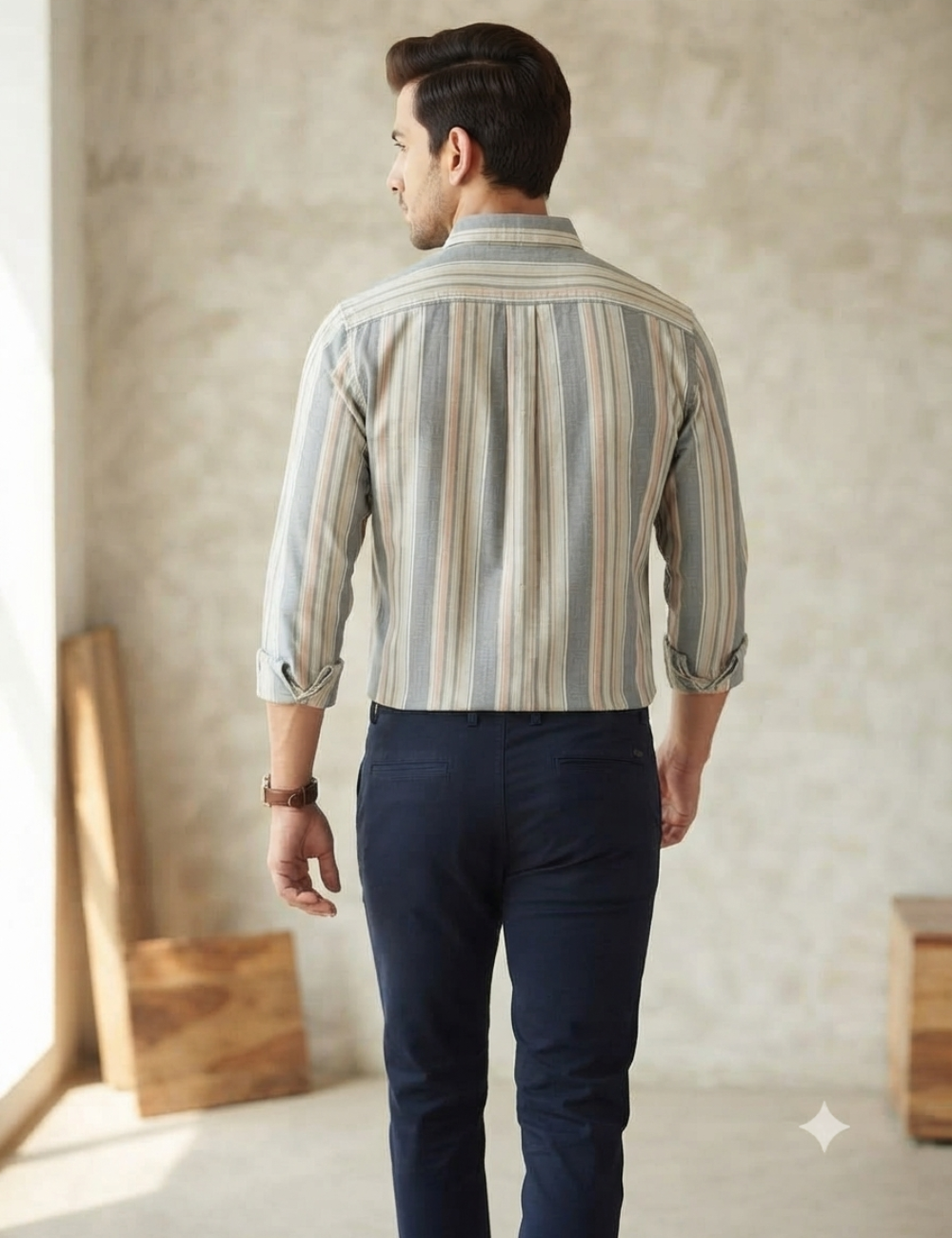 Premium Cotton Striped Shirt for Men – Full Sleeve with Matching Buttons
