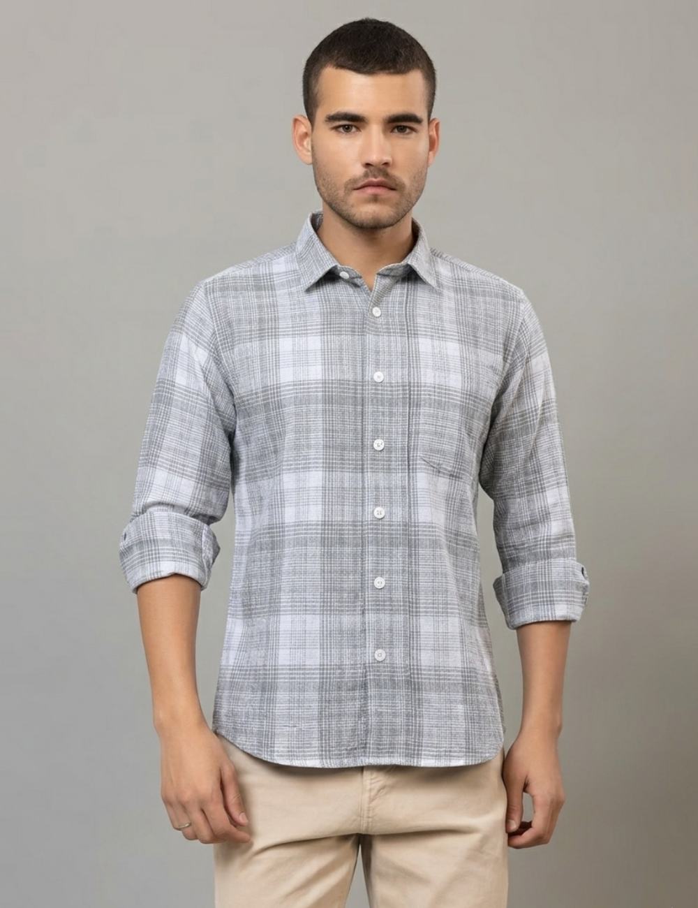 Premium Cotton Checked Shirt – Full Sleeve with Matching Buttons