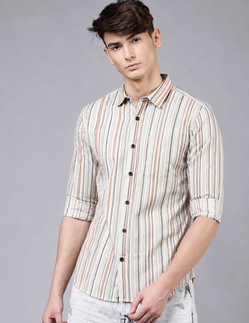 Premium Cotton Striped Shirt for Men – Full Sleeve with Matching Buttons