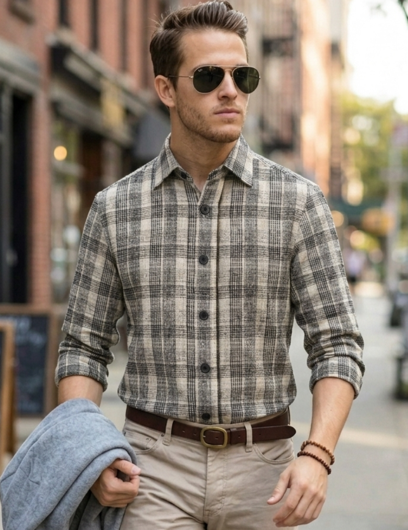 Premium Cotton Checked Shirt – Full Sleeve with Matching Buttons