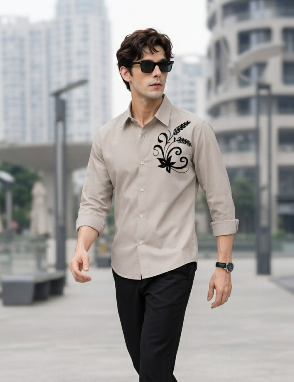 Premium Imported Fabric Shirt with Velvet Floral Embroidery – Full Sleeve Men’s Shirt