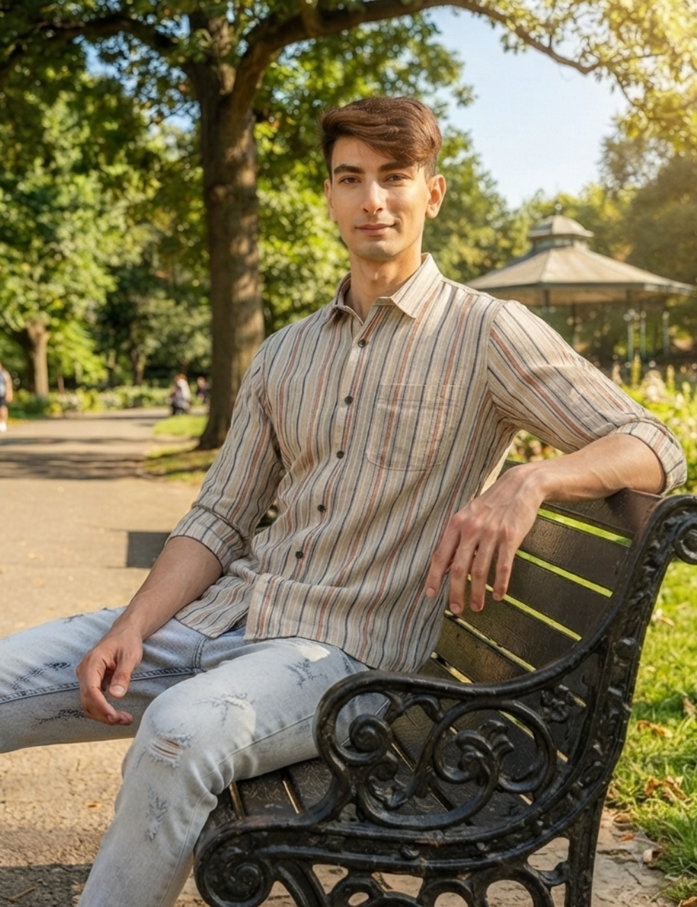 Premium Cotton Striped Shirt for Men – Full Sleeve with Matching Buttons