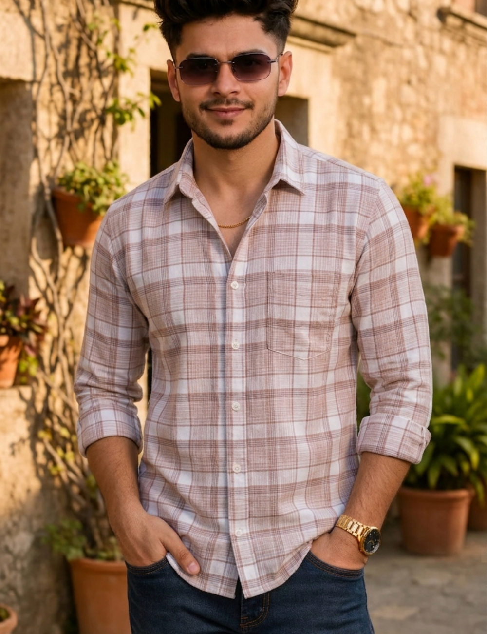 Premium Cotton Checked Shirt – Full Sleeve with Matching Buttons