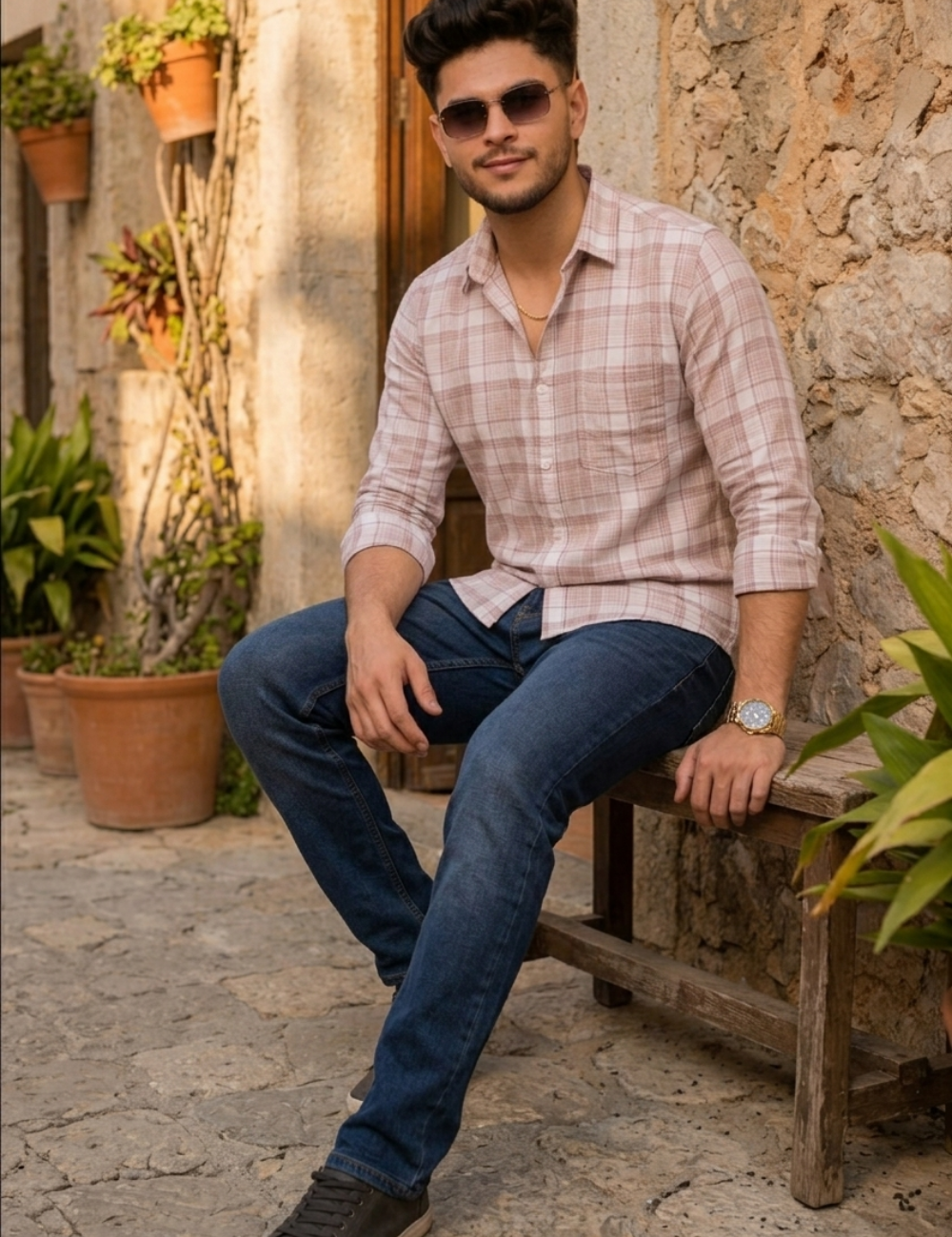Premium Cotton Checked Shirt – Full Sleeve with Matching Buttons
