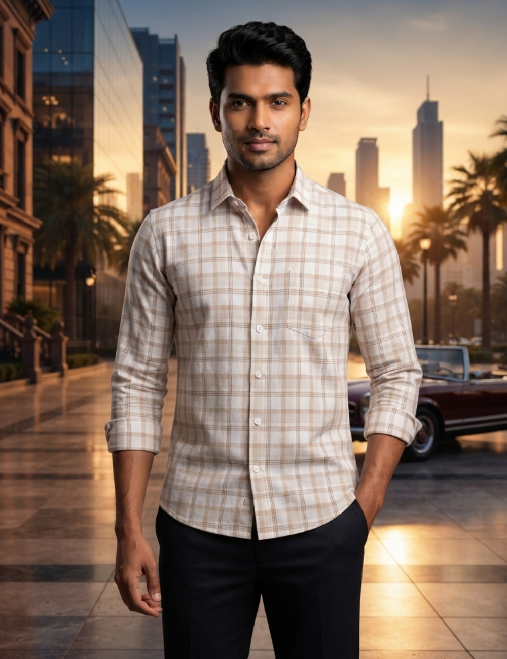 Premium Cotton Checked Shirt – Full Sleeve with Matching Buttons