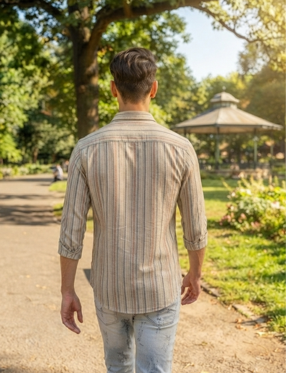 Premium Cotton Striped Shirt for Men – Full Sleeve with Matching Buttons