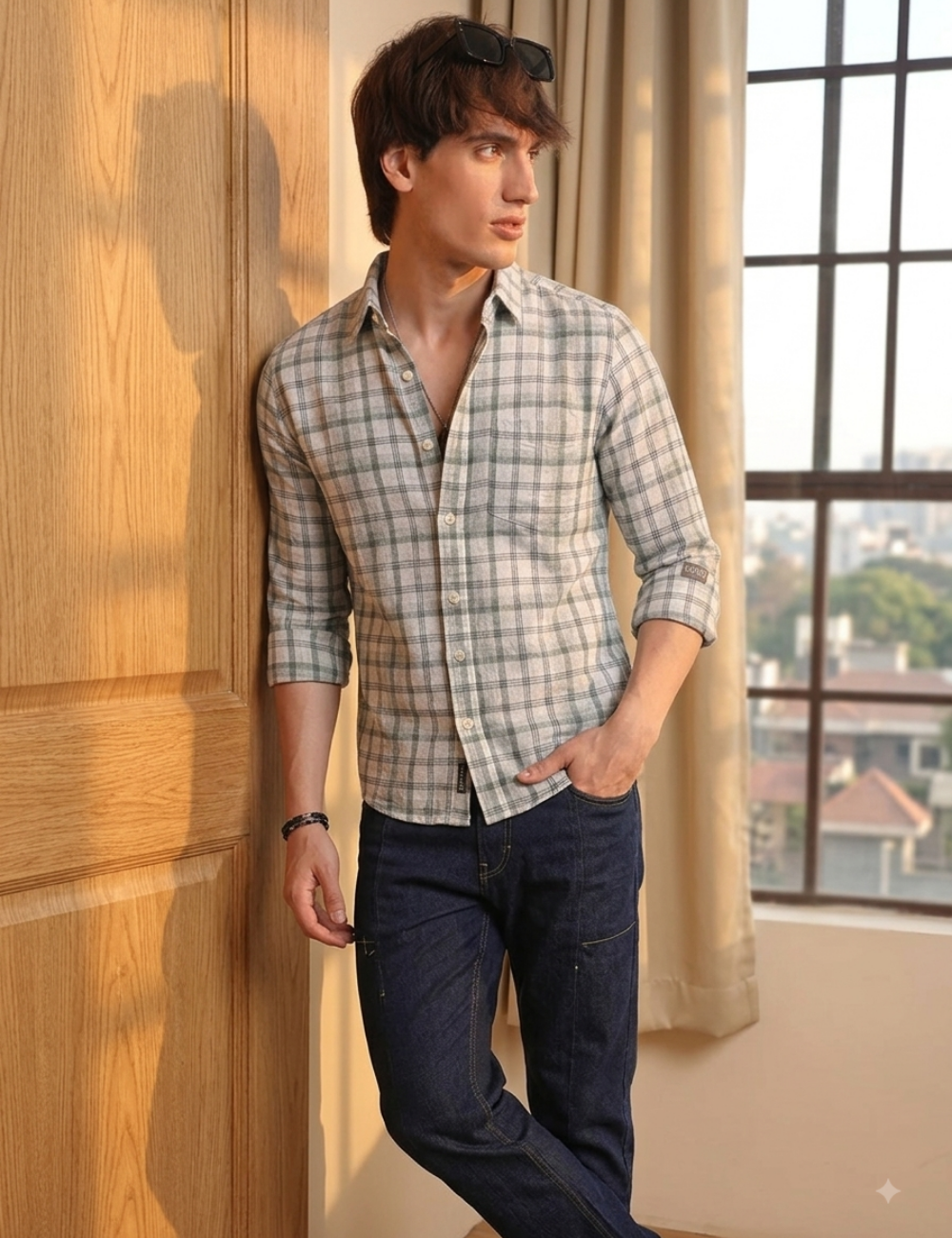 Premium Cotton Checked Shirt – Full Sleeve with Matching Buttons