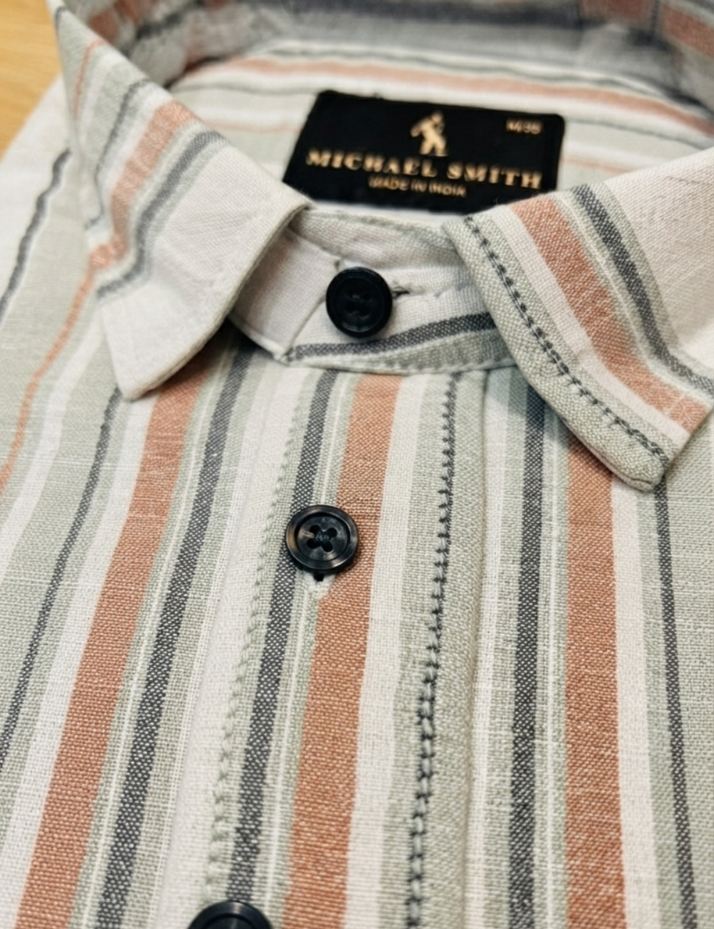 Premium Cotton Striped Shirt for Men – Full Sleeve with Matching Buttons
