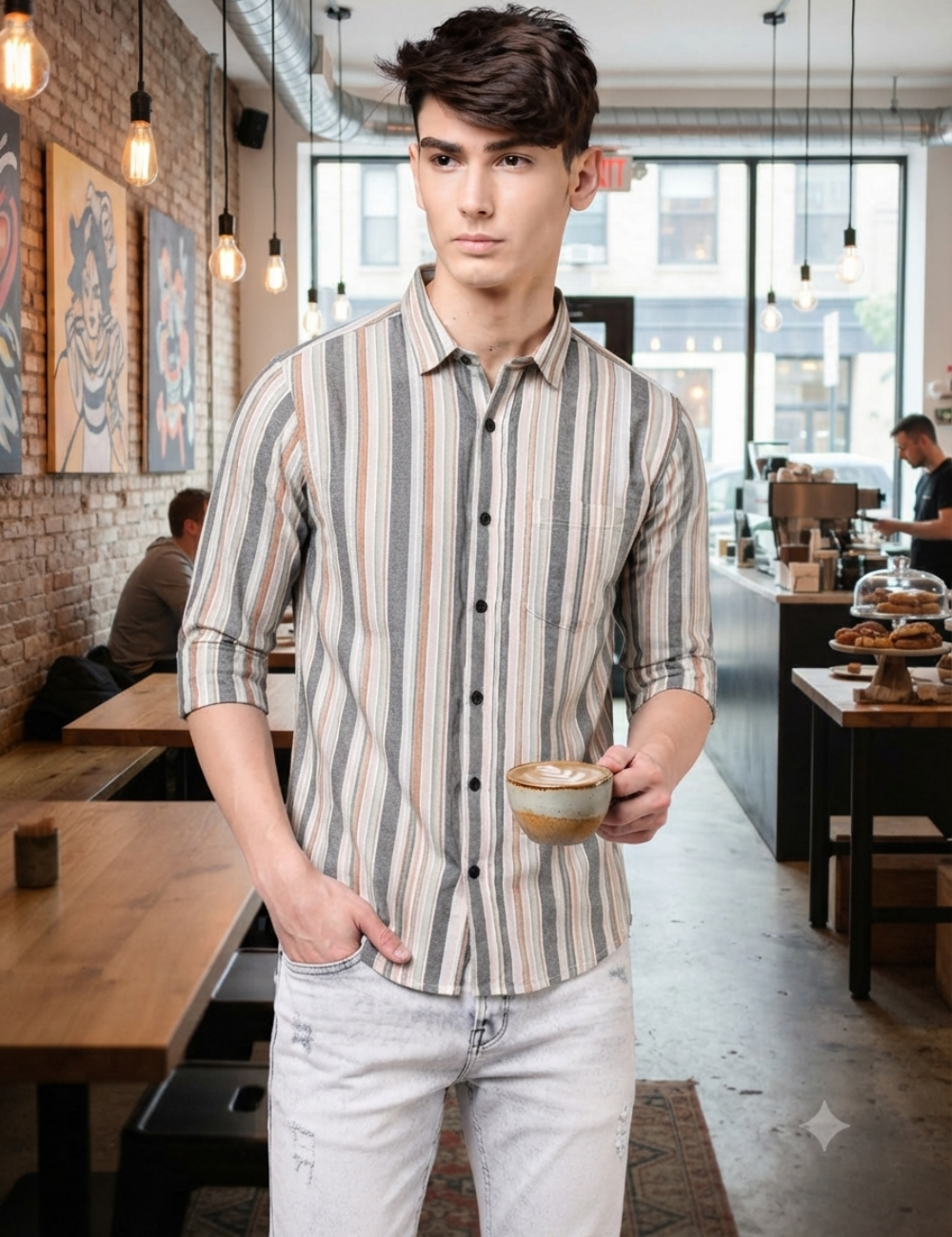 Premium Cotton Striped Shirt for Men – Full Sleeve with Matching Buttons
