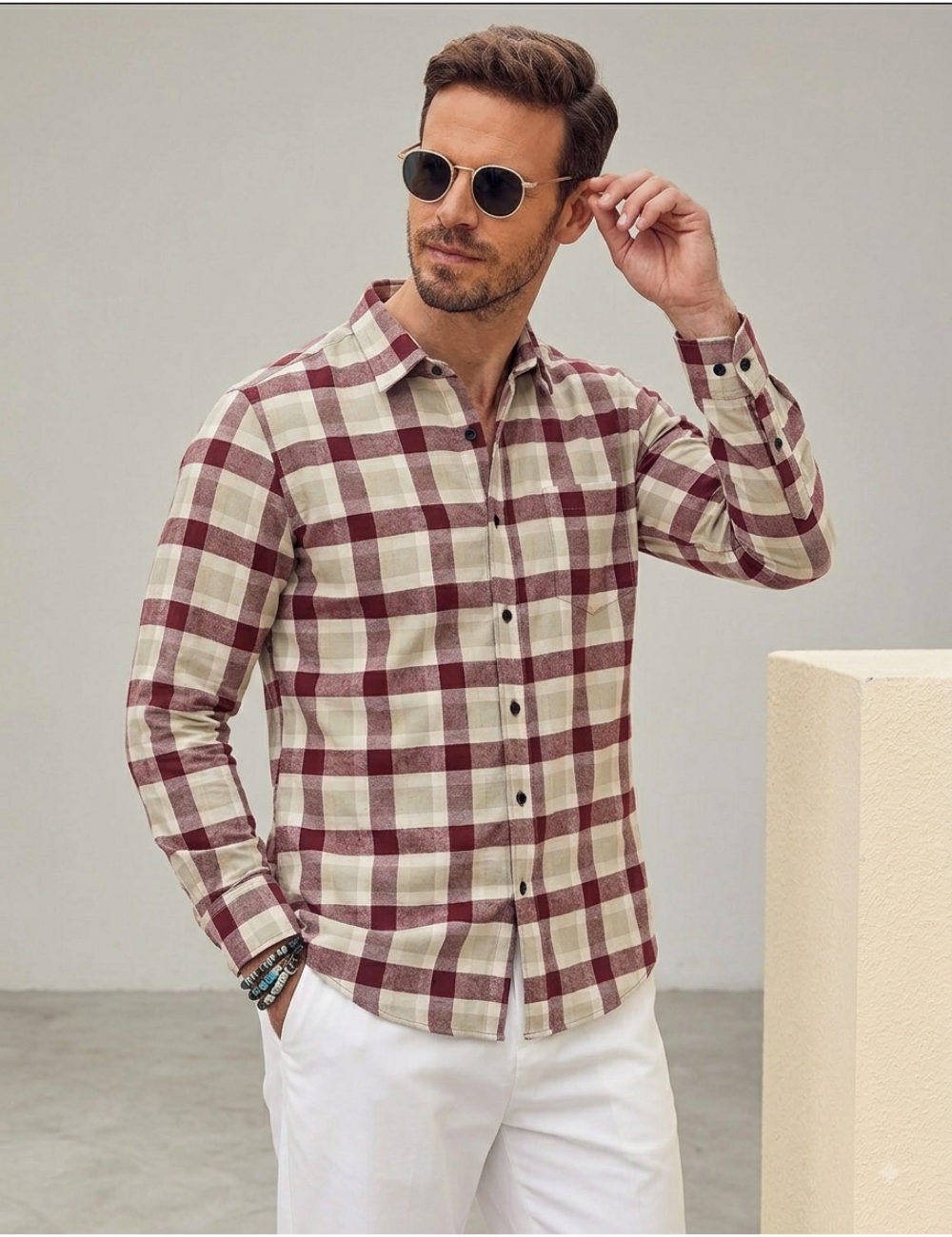 Premium Cotton Checked Shirt – Full Sleeve with Matching Buttons