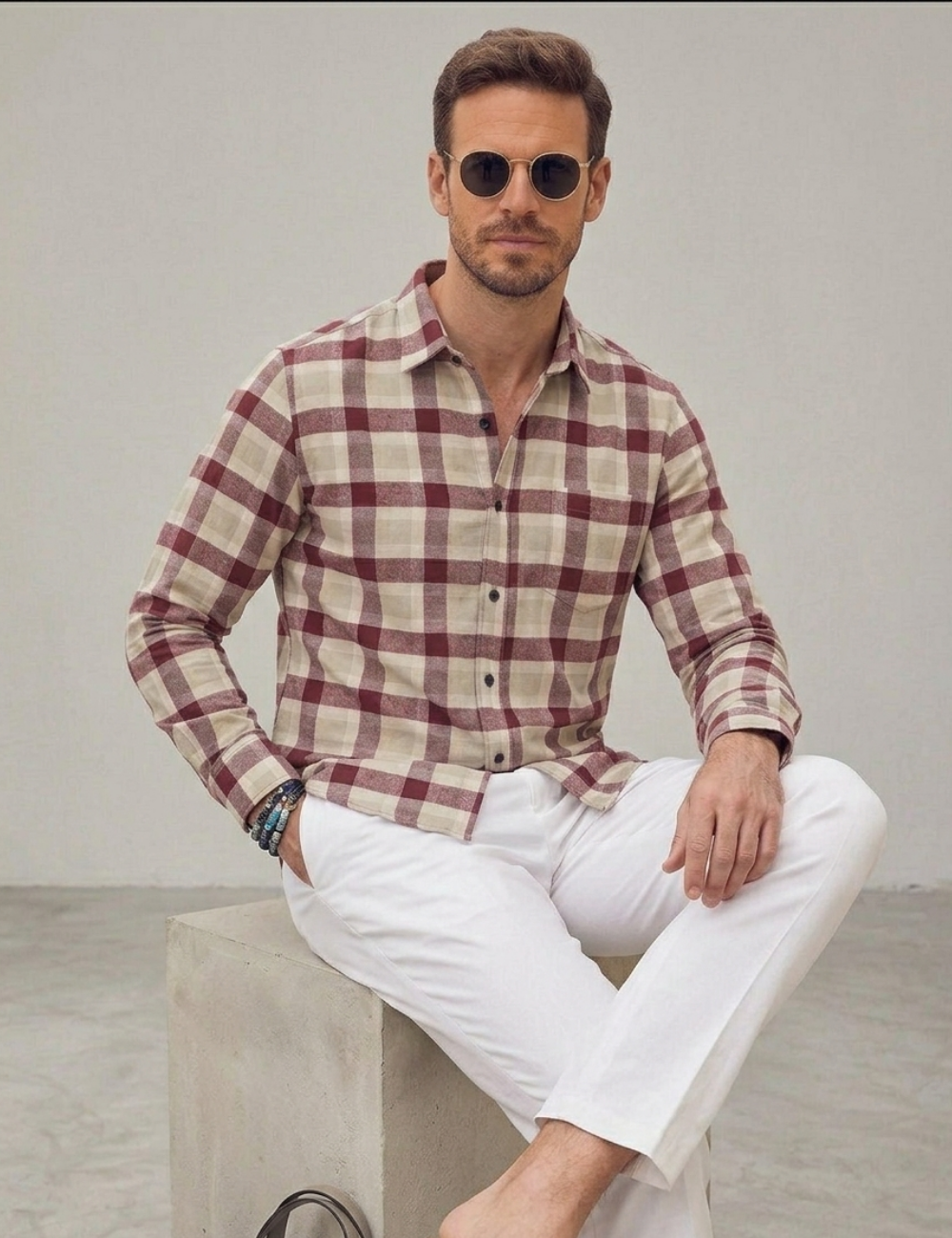 Premium Cotton Checked Shirt – Full Sleeve with Matching Buttons