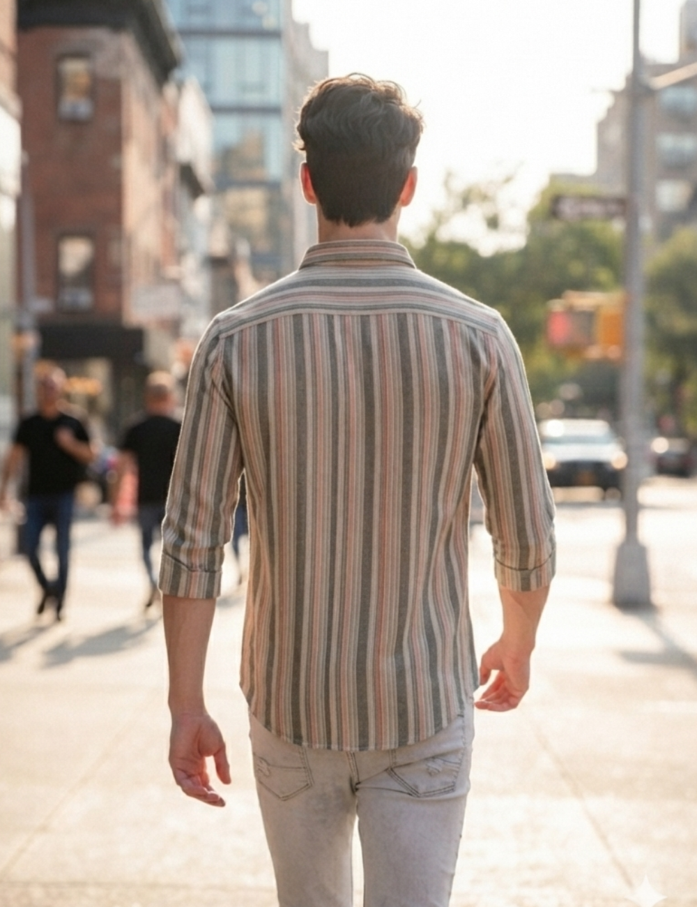Premium Cotton Striped Shirt for Men – Full Sleeve with Matching Buttons